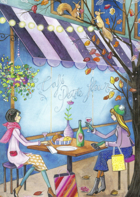 Friends Postcard - Autumn - Fall Season - Cafe - Glitter Postcard - Postcrossing Postcard