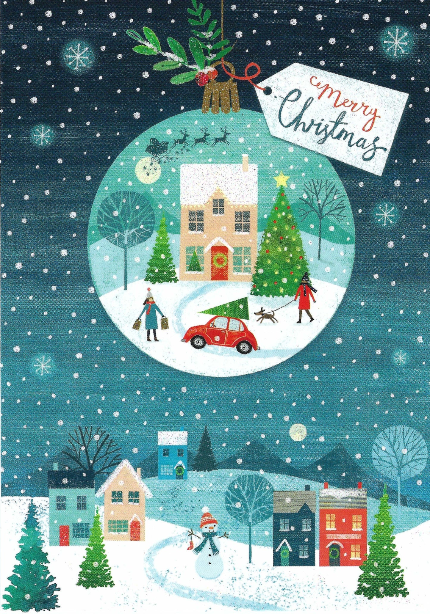 Taurus Kunstkarten GmbH - Merry Christmas - Winter Landscape with Christmas Ornament - Postcard