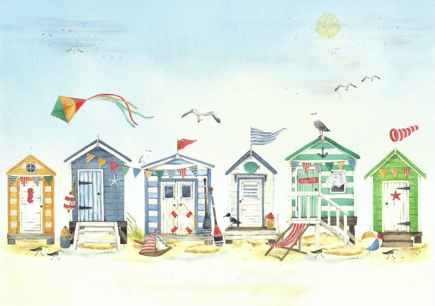 Taurus Kunstkarten GmbH - Beach Huts - Seagulls - Postcard