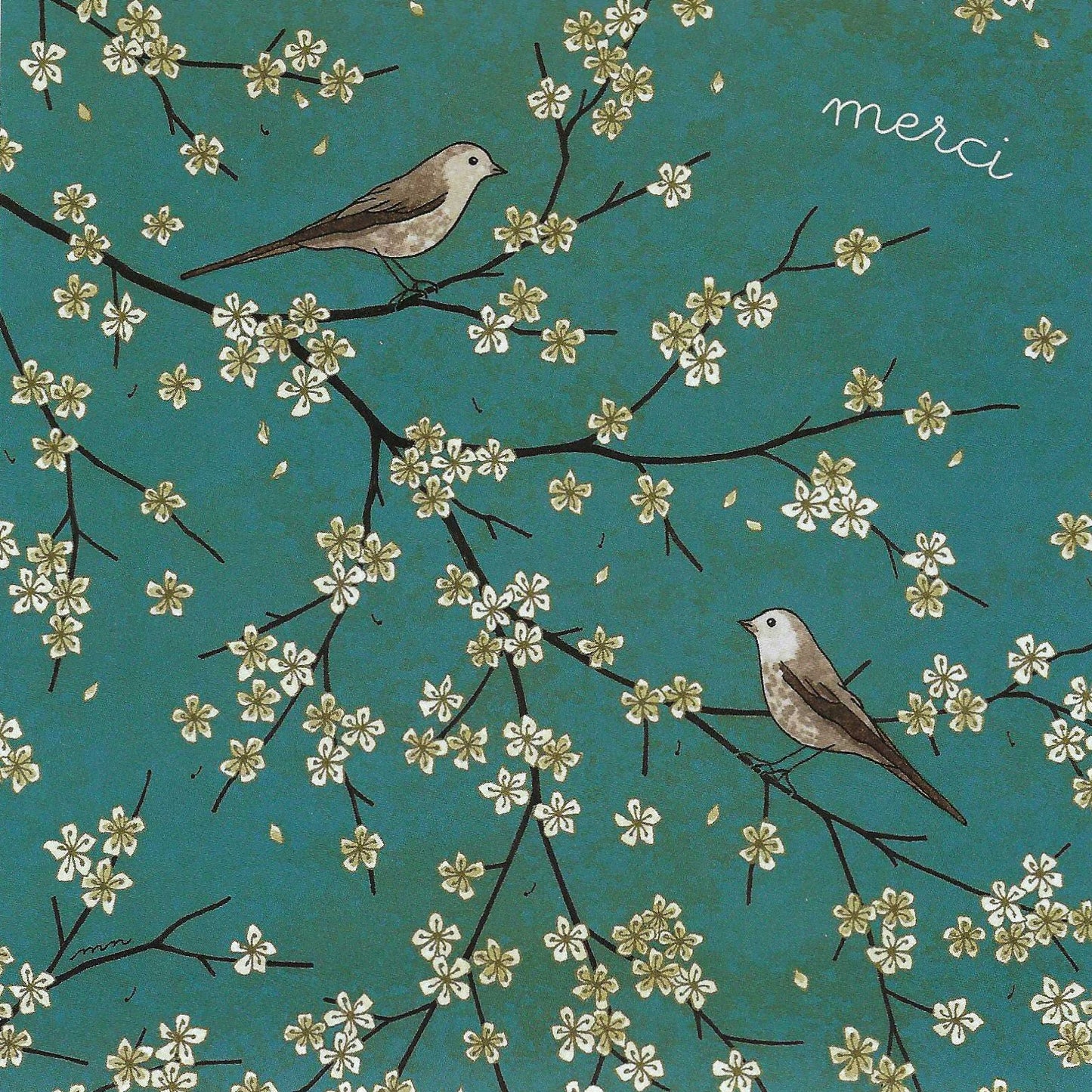 Thank You - Birds Postcard by Editions Titi Pinson with pretty lacquer accents