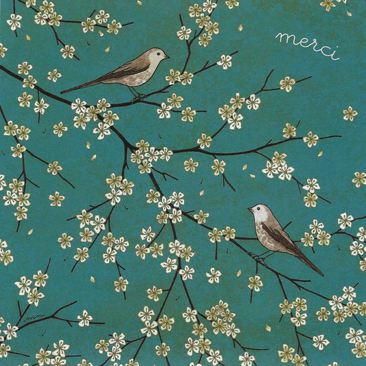 Thank You - Birds Postcard by Editions Titi Pinson with pretty lacquer accents