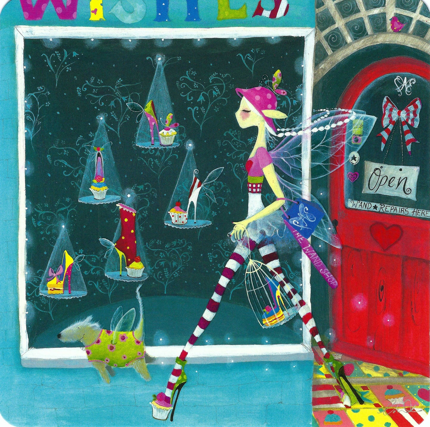 The Shoe Shop Postcard by Lorrie McFaul - International Graphics with lacquer details