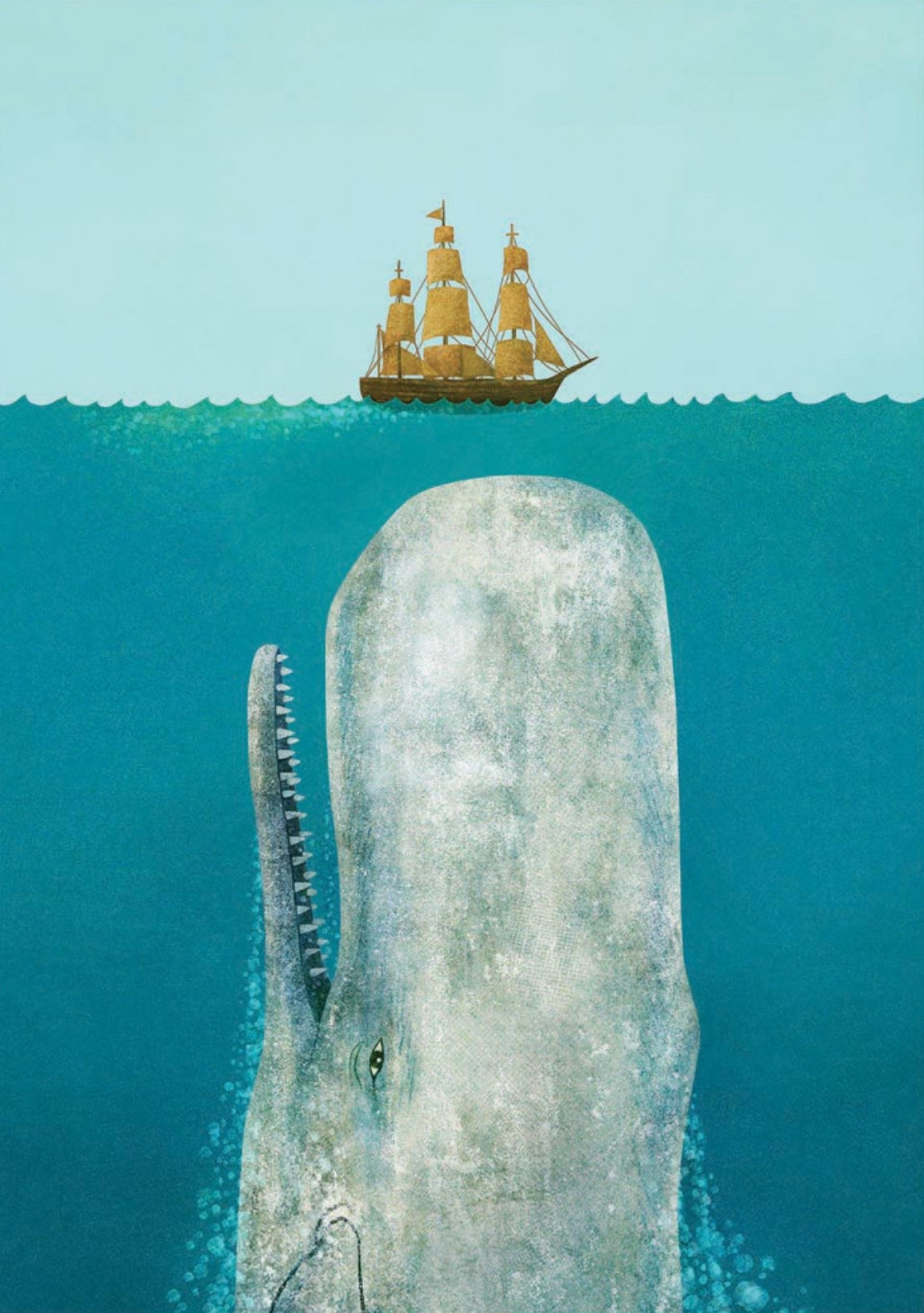 The Whale Postcard by Terry Fan featuring a whale emerging from the ocean with a ship above.