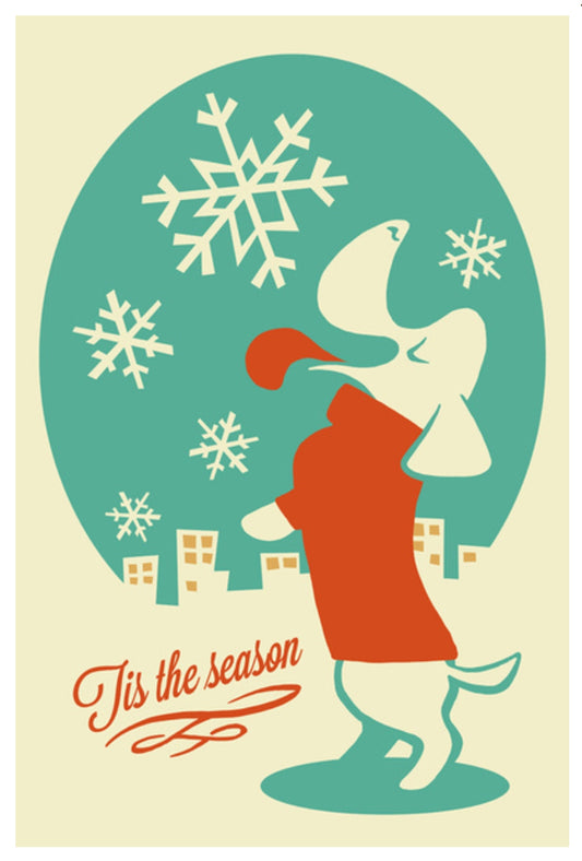 Tis the Season Retro Christmas Postcard with Dog by Lantern Press
