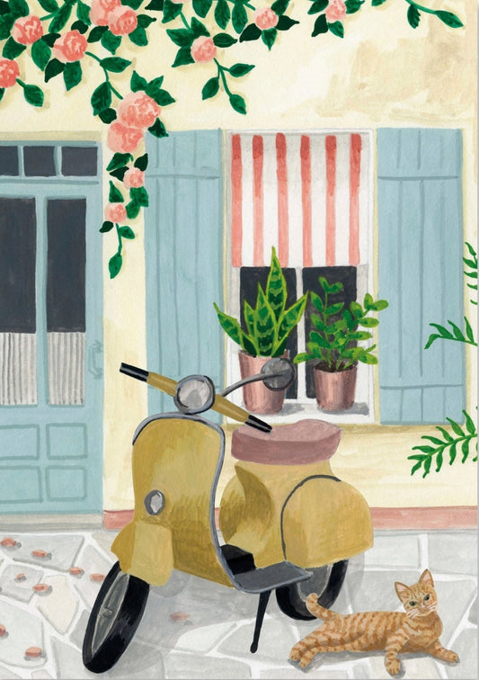Cat - Scooter Postcard by Mélanie Voituriez - Farniente