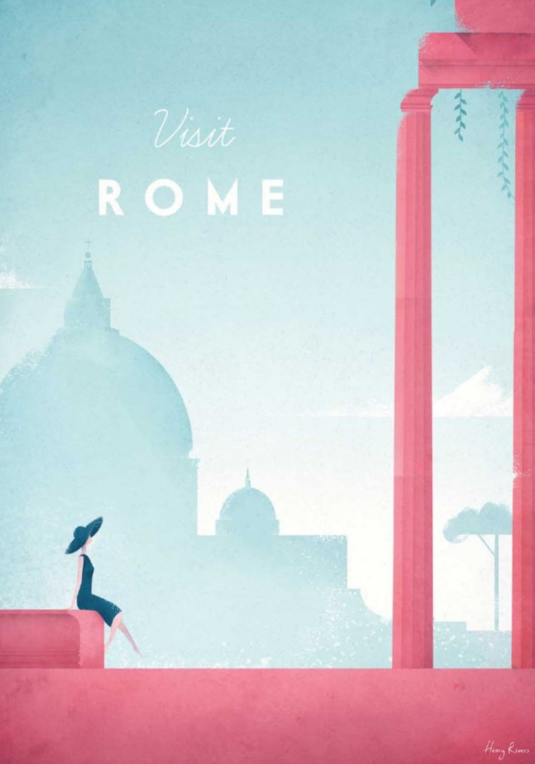 Visit Rome Travel Postcard Illustrated by Henry Rivers