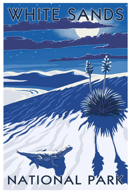 White Sands National Park postcard – Lantern Press night scene with moonlit desert dunes in New Mexico