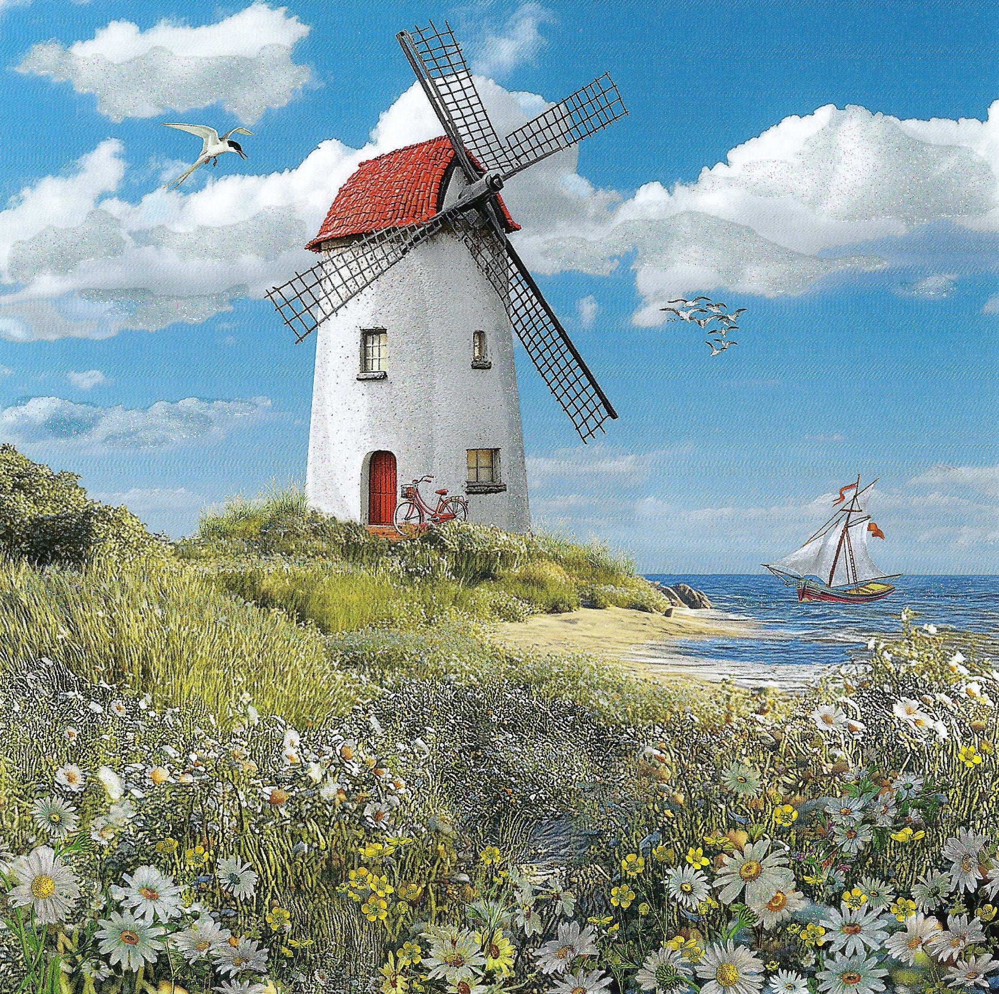 Windmill by the Sea Postcard by Barbara Behr - Auguri