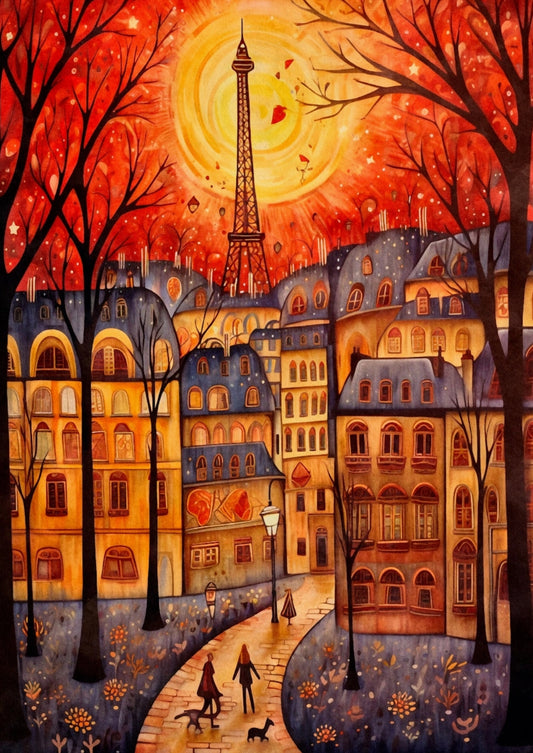 Paris Postcard by Fripperies featuring a Parisian street with the Eiffel Tower.