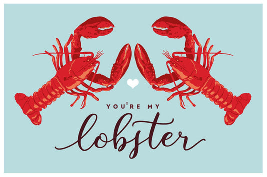 Lantern Press postcard featuring two red lobsters with 'You're my lobster' text on a light blue background - great for Valentine's Day